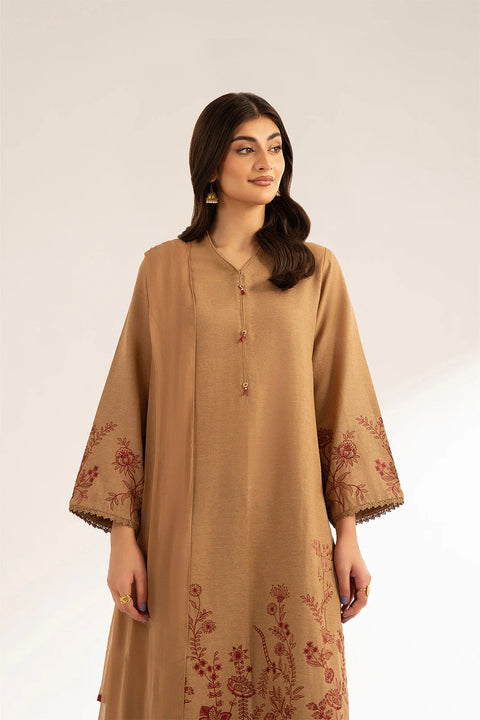 Beige Cotton Karandi Embroidered 3 Pc suit