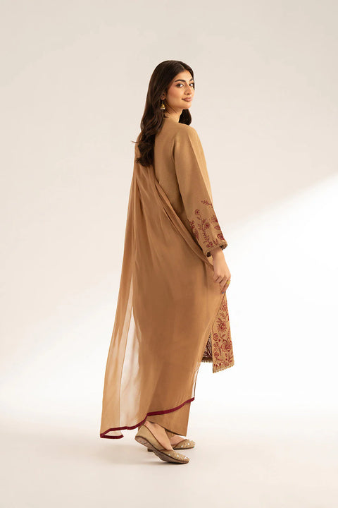 Beige Cotton Karandi Embroidered 3 Pc suit