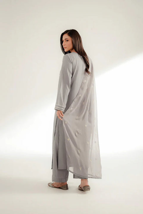 Grey 3 Piece Lawn Karandi Embroidered Suit 3pc