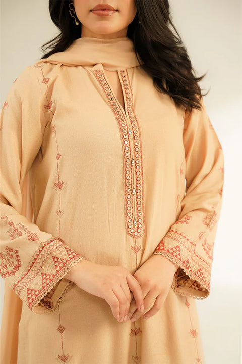 Skin 3 Piece Lawn Karandi Embroidered Suit 3pc