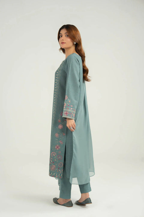 Graish Blue 3 Piece Cotton Karandi Embroidered Suit