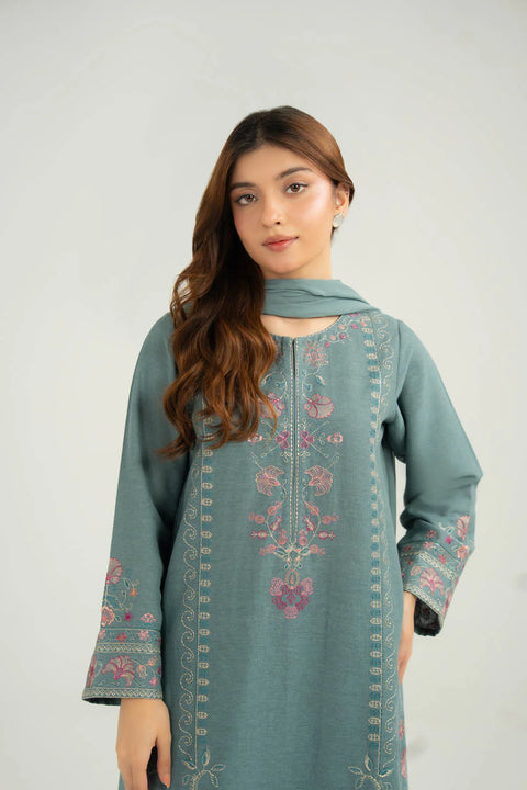 Graish Blue 3 Piece Cotton Karandi Embroidered Suit