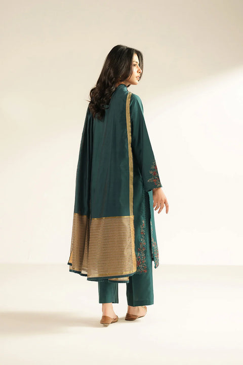 Teal Green 3 Piece Cotton Silk Embroidered Suit
