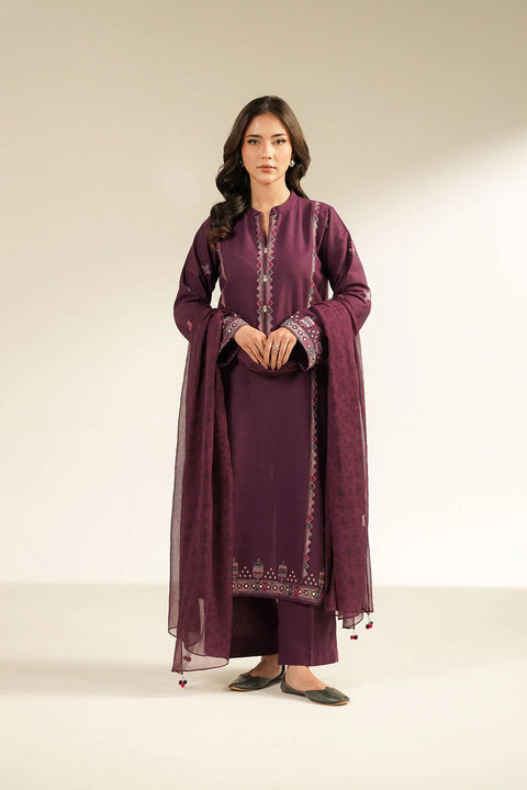 Purple 3 Piece Cotton Karandi Embroidered Suit