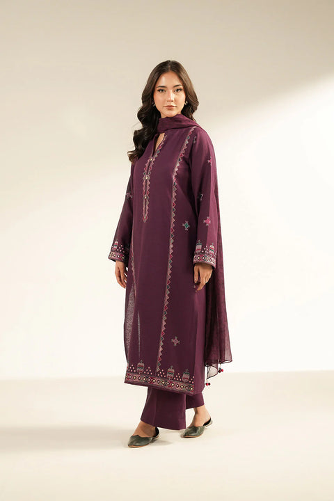 Purple 3 Piece Cotton Karandi Embroidered Suit