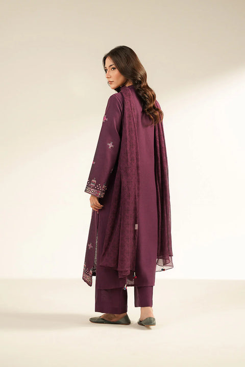 Purple 3 Piece Cotton Karandi Embroidered Suit