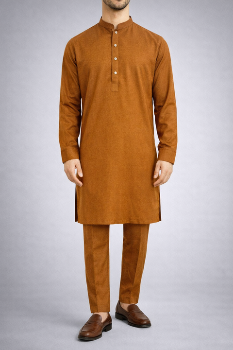 Burooj Man Premium Rust Herringbone Kurta Trouser Slim Fit