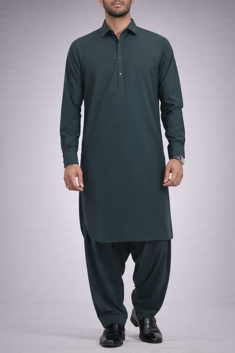 Burooj  Dark Teal Green Mens Shalwar Kameez - Slim Fit