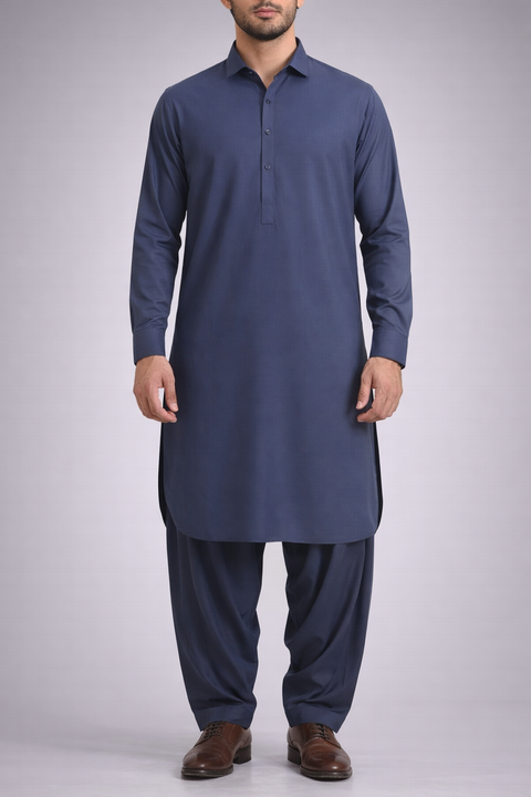 Burooj Steel Blue Men's Shalwar Kameez - Slim Fit
