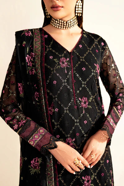 Black Embroidered Chiffon RTW 3 PIECE