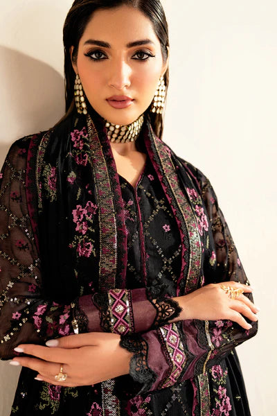 Black Embroidered Chiffon RTW 3 PIECE