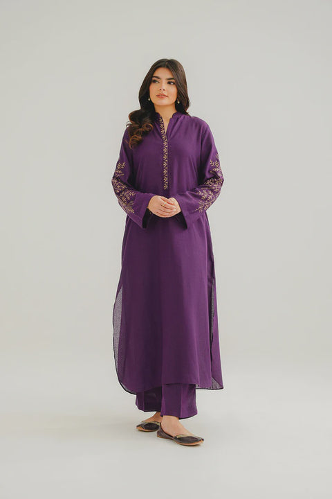 Purple 2 Piece Lawn Karandi Embroidered Shirt Trouser
