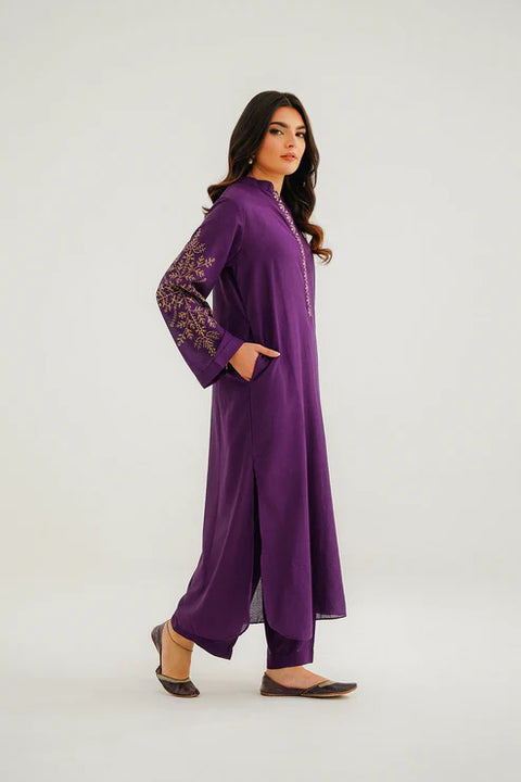 Purple 2 Piece Lawn Karandi Embroidered Shirt Trouser