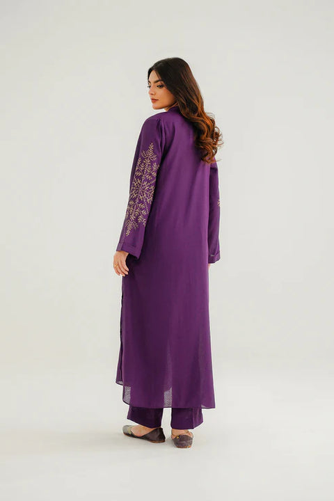 Purple 2 Piece Lawn Karandi Embroidered Shirt Trouser