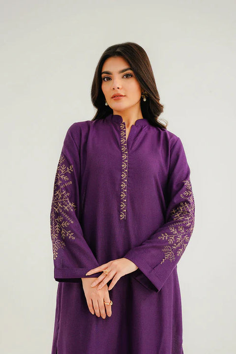 Purple 2 Piece Lawn Karandi Embroidered Shirt Trouser