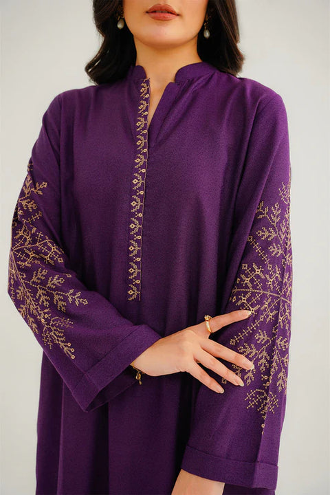 Purple 2 Piece Lawn Karandi Embroidered Shirt Trouser