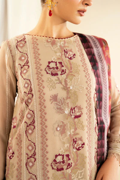 Beige Cross Stitch Embroidered Suit RTW 3 Piece