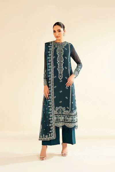 Teal Quince Embroidered Chiffon RTW 3 Piece