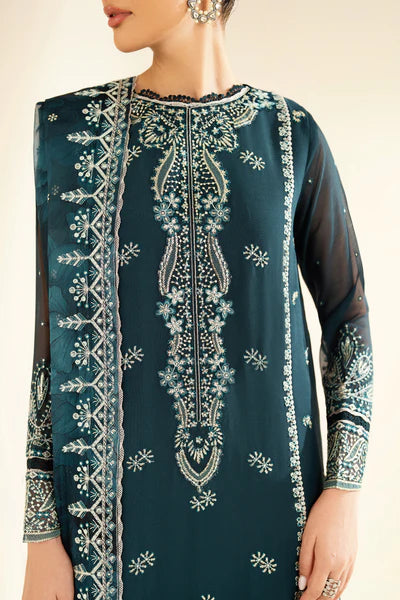 Teal Quince Embroidered Chiffon RTW 3 Piece