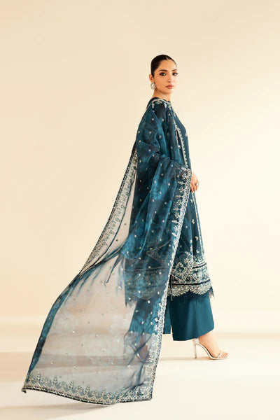 Teal Quince Embroidered Chiffon RTW 3 Piece