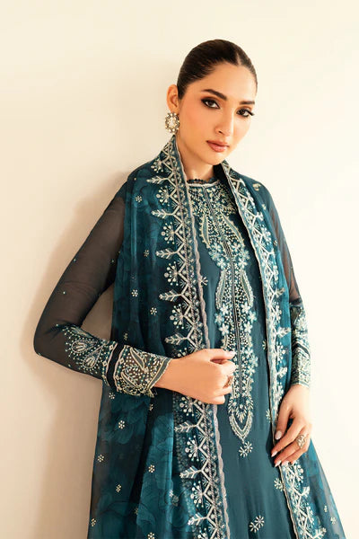 Teal Quince Embroidered Chiffon RTW 3 Piece