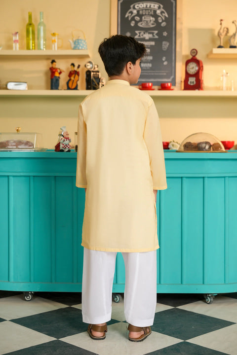 Yellow Cotton Boys Kurta Trouser 2pc