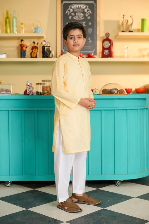 Yellow Cotton Boys Kurta Trouser 2pc
