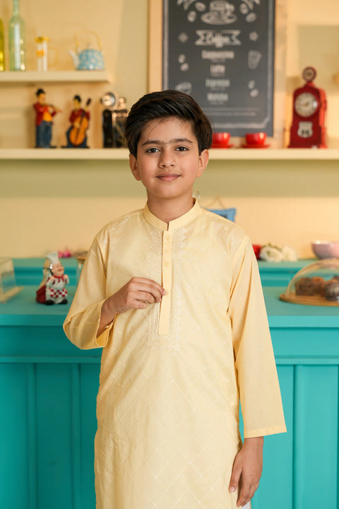 Yellow Cotton Boys Kurta Trouser 2pc