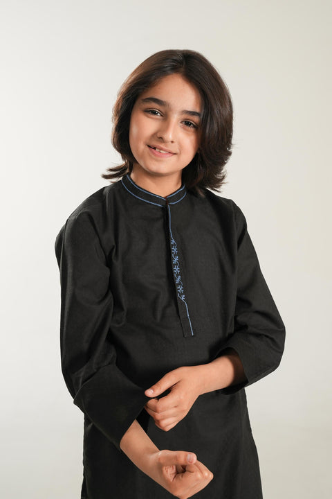 Black Kurta with White Trouser Embroidery.