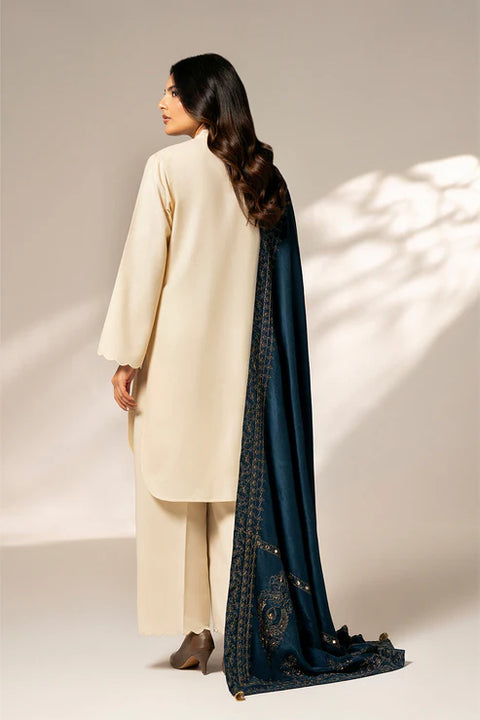 Blue Resham Cotton Embroidered Shawl 1pc