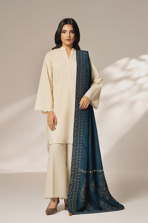 Blue Resham Cotton Embroidered Shawl 1pc