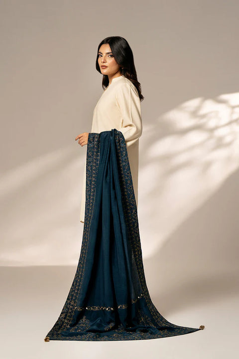 Blue Resham Cotton Embroidered Shawl 1pc