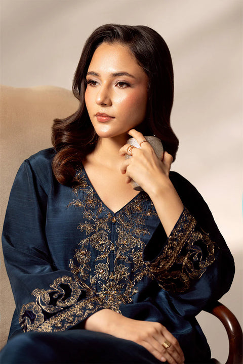 Blue Co ord Silk 2 Pc Shirt/Bottom