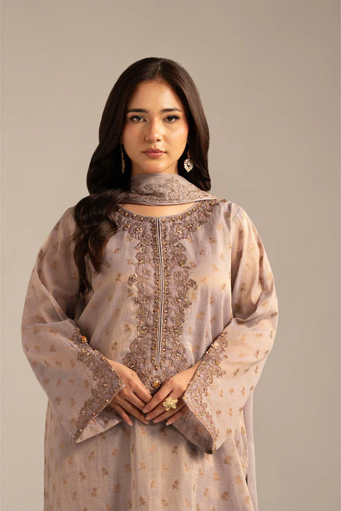 Lilac Masoori Jacquard Embroidered 3 Piece