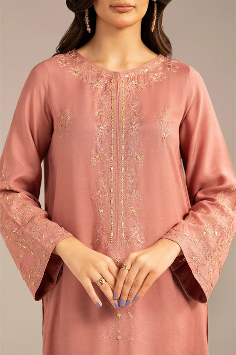 Pink Arri Raw Silk Embroidered 3 Pc
