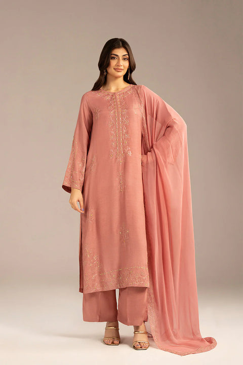 Pink Arri Raw Silk Embroidered 3 Pc