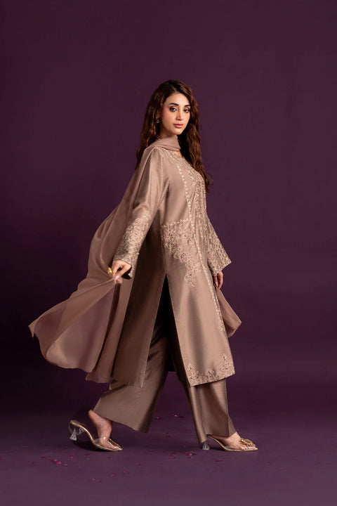 Foil Beige Cotton Silk Shirt/Culottes/Dupatta 3pc