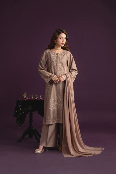Foil Beige Cotton Silk Shirt/Culottes/Dupatta 3pc