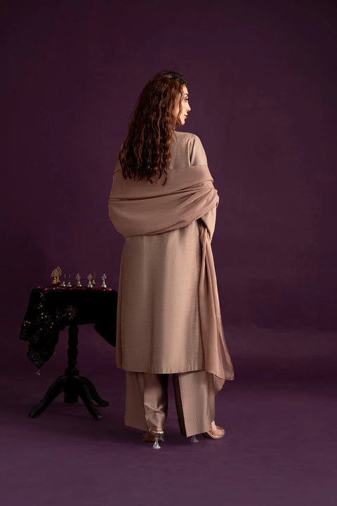 Foil Beige Cotton Silk Shirt/Culottes/Dupatta 3pc