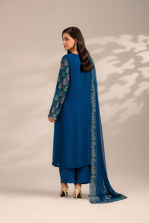 Azul Chiffon 3 Piece Chiffon Embroidered Suit