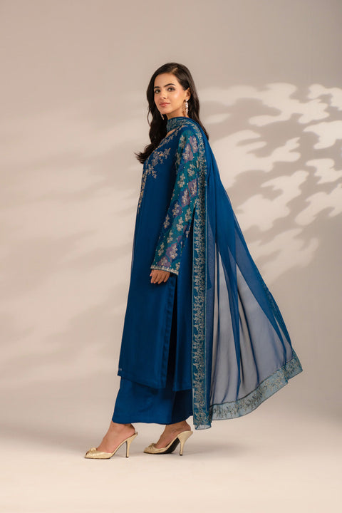 Azul Chiffon 3 Piece Chiffon Embroidered Suit
