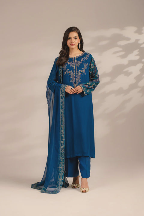 Azul Chiffon 3 Piece Chiffon Embroidered Suit