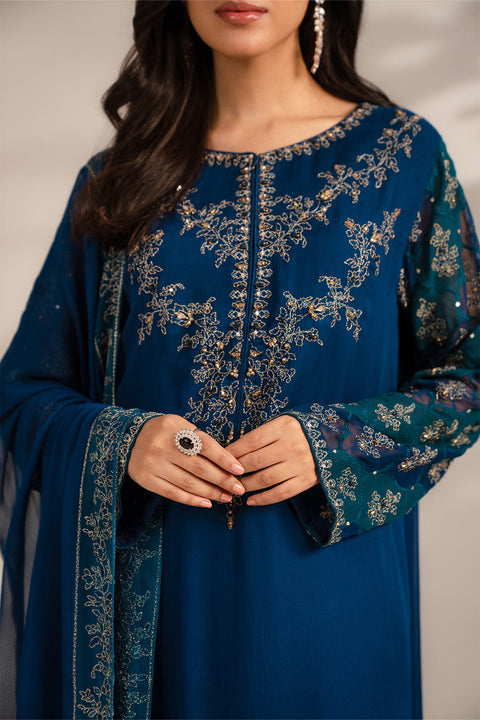 Azul Chiffon 3 Piece Chiffon Embroidered Suit