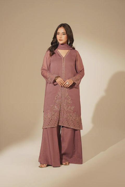 Light Mauve 3 Piece Chiffon Embroidered Suit