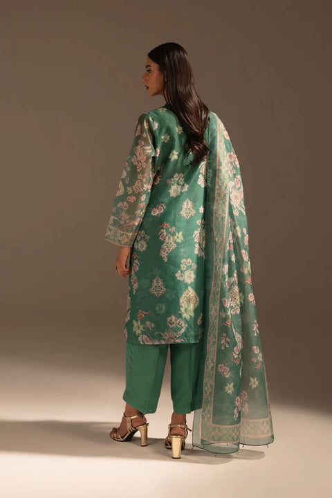 Green 3 Piece Rajo Net Printed Embroidered Suit
