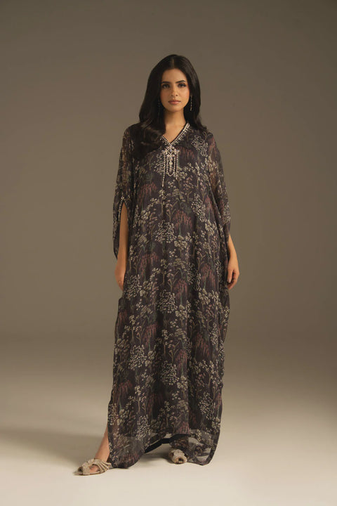 Dark Purple Chiffon Kaftan 1pc