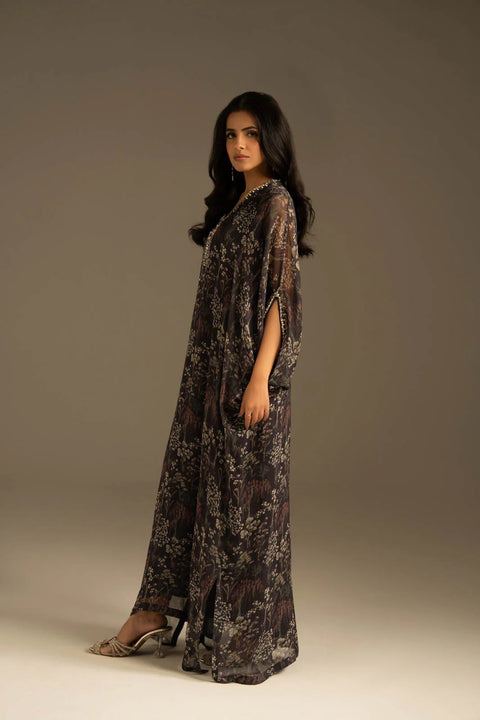 Dark Purple Chiffon Kaftan 1pc