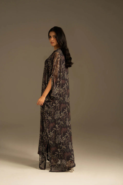 Dark Purple Chiffon Kaftan 1pc