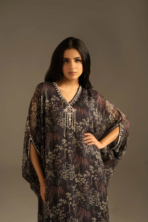 Dark Purple Chiffon Kaftan 1pc