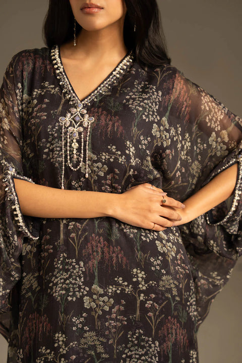 Dark Purple Chiffon Kaftan 1pc